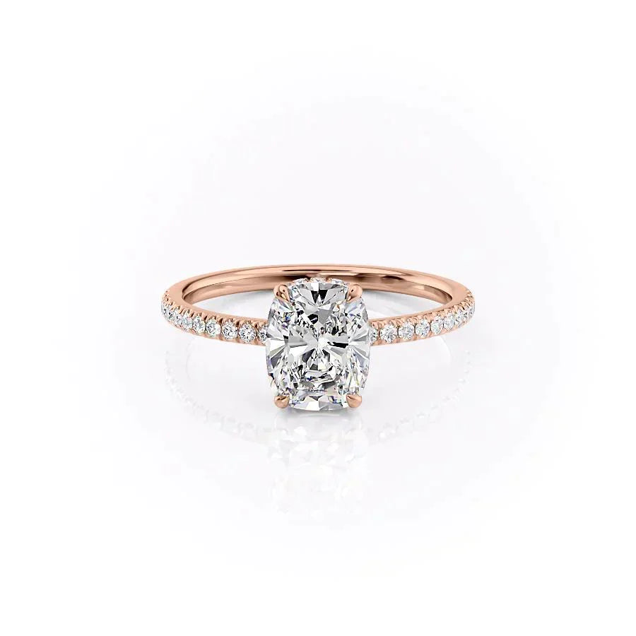 The Pave Aline Set With A 2.5 Carat Elongated Cushion Lab Diamond