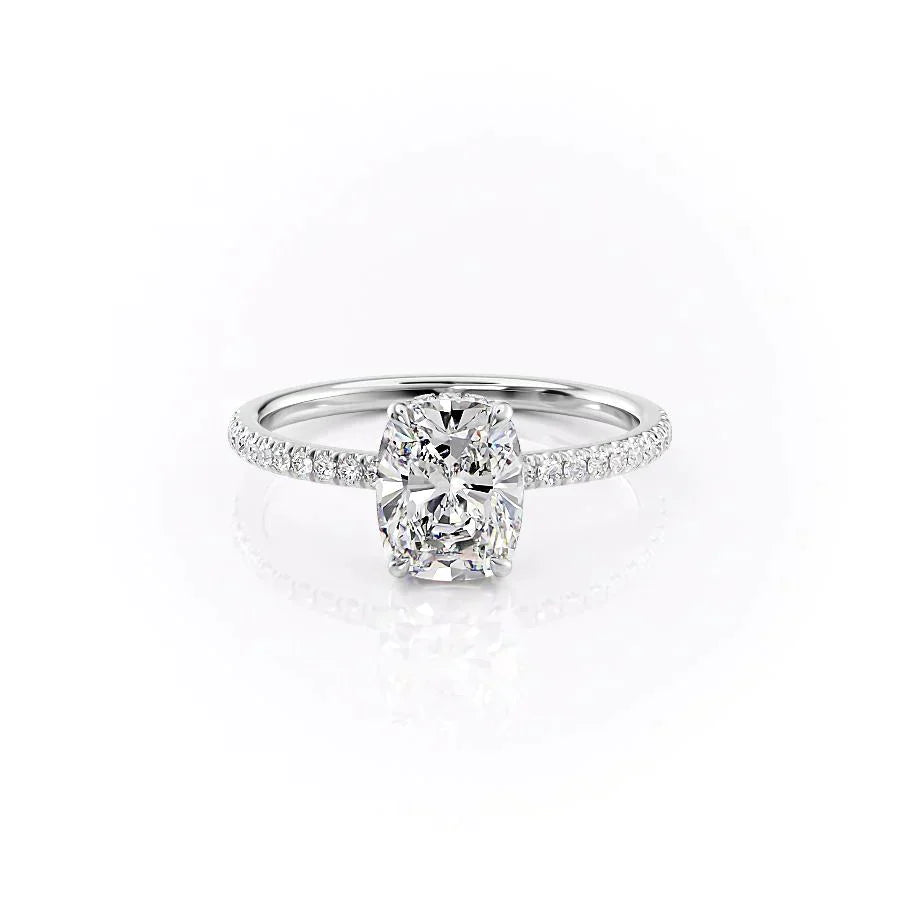 The Pave Aline Set With A 4.5 Carat Elongated Cushion Moissanite