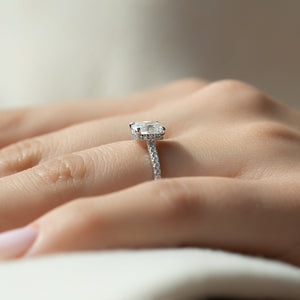 The Aline Set With A 4.5 Carat Elongated Cushion Moissanite