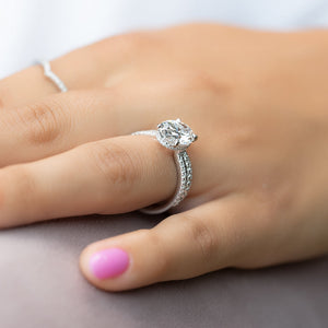 The Pave Aline Set With A 1 Carat Oval Lab Diamond
