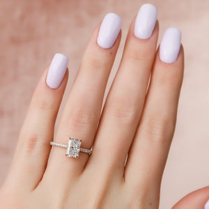 The Pave Aline Set With A 2.5 Carat Radiant Moissanite