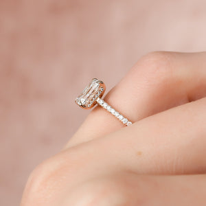The Pave Aline Set With A 2.5 Carat Radiant Moissanite