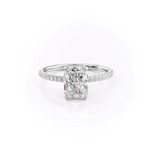 The Pave Aline Set With A 2.5 Carat Radiant Moissanite