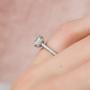 The Rachel Set With A 3 Carat Elongated Cushion Moissanite