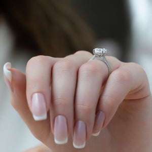 The Rachel Set With A 3 Carat Elongated Cushion Moissanite