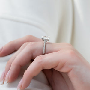 The Rachel Set With A 3 Carat Elongated Cushion Moissanite