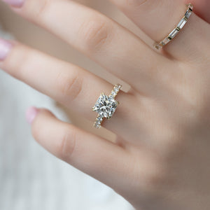 The Sofia Set With A 4.5 Carat Cushion Moissanite