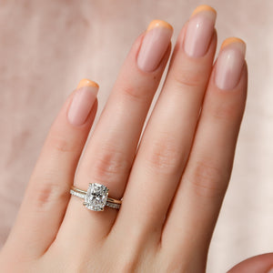 The Kamellie Set With A 2 Carat Elongated Cushion Lab Diamond