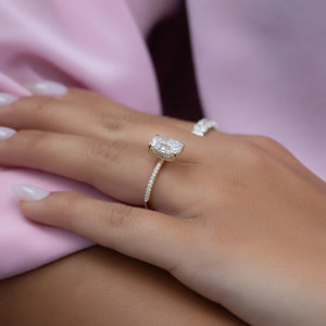 The Kamellie Set With A 4.5 Carat Elongated Cushion Moissanite
