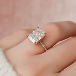 The Pave Kamellie Set With A 2.5 Carat Radiant Moissanite