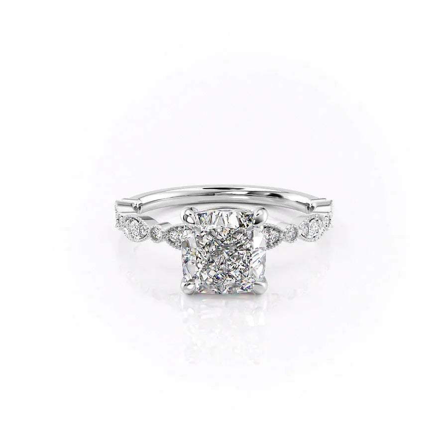 The Jasmine Set With A 2.5 Carat Cushion Lab Diamond