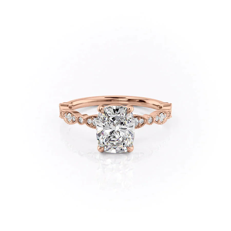 The Jasmine Set With A 2.5 Carat Elongated Cushion Lab Diamond