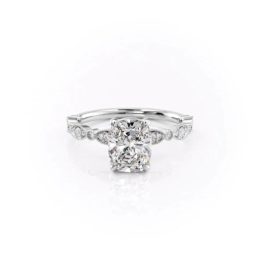 The Jasmine Set With A 2 Carat Elongated Cushion Lab Diamond