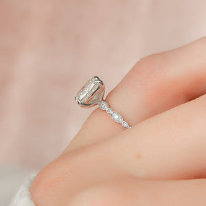 The Jasmine Set With A 1.5 Carat Elongated Cushion Lab Diamond