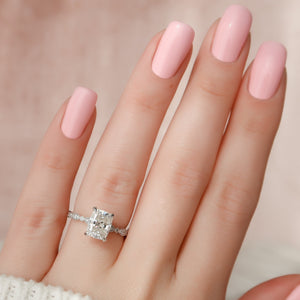 The Jasmine Set With A 1.5 Carat Elongated Cushion Lab Diamond