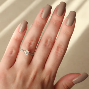 The Jasmine Set With A 1.5 Carat Elongated Cushion Lab Diamond