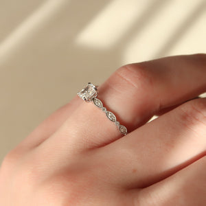 The Jasmine Set With A 1.5 Carat Elongated Cushion Lab Diamond