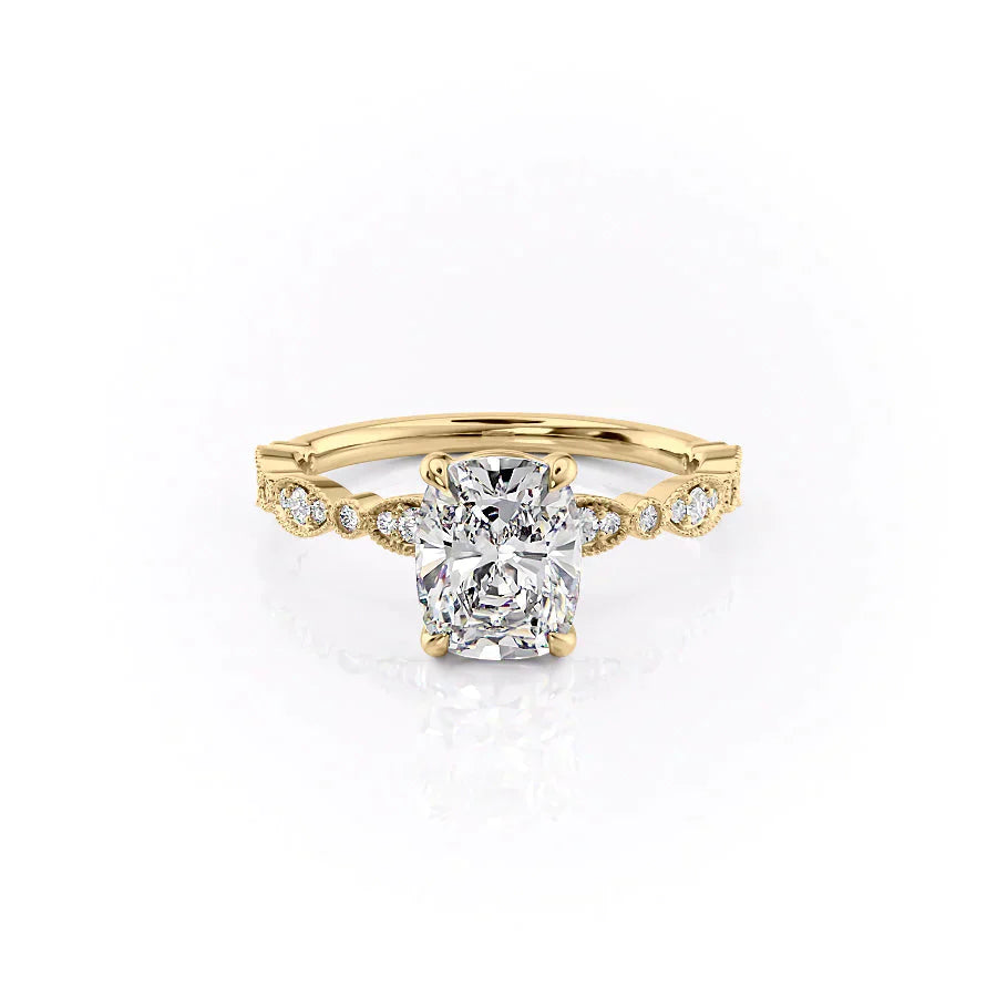 The Jasmine Set With A 2.5 Carat Elongated Cushion Lab Diamond