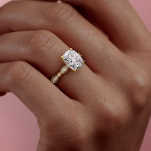 The Jasmine Set With A 2.5 Carat Elongated Cushion Lab Diamond