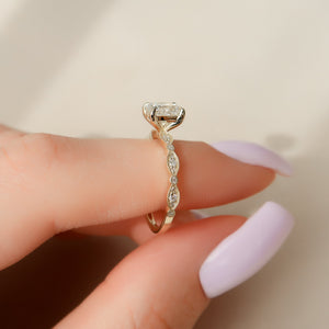 The Jasmine Set With A 3 Carat Elongated Cushion Lab Diamond