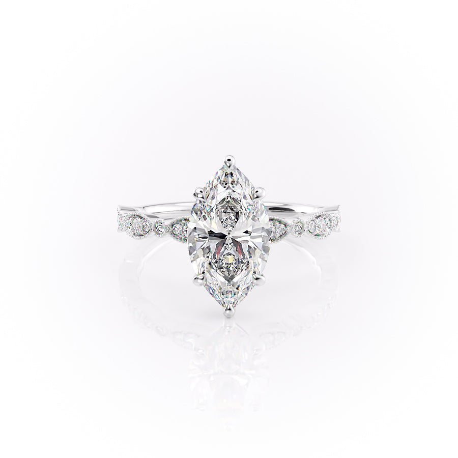 The Jasmine Set With A 1.5 Carat Marquise Lab Diamond