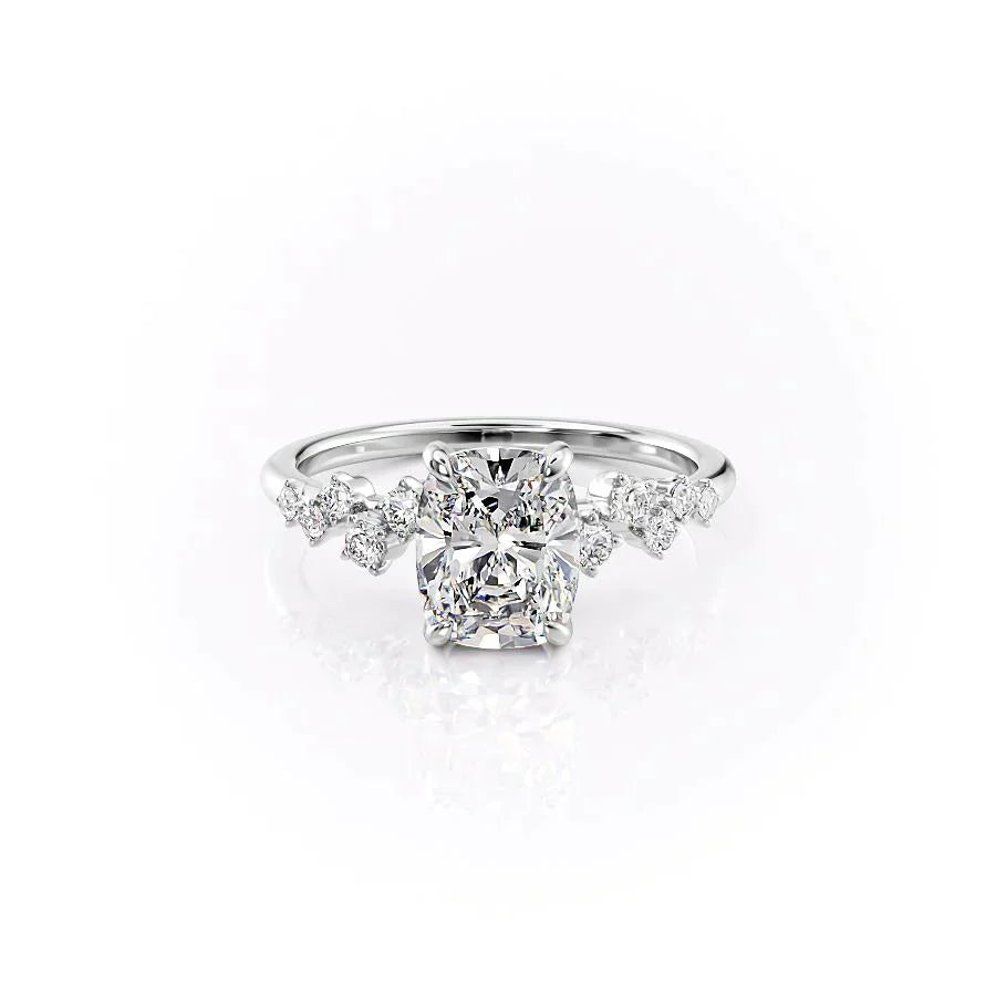 The Mia Set With A 2.5 Carat Elongated Cushion Lab Diamond