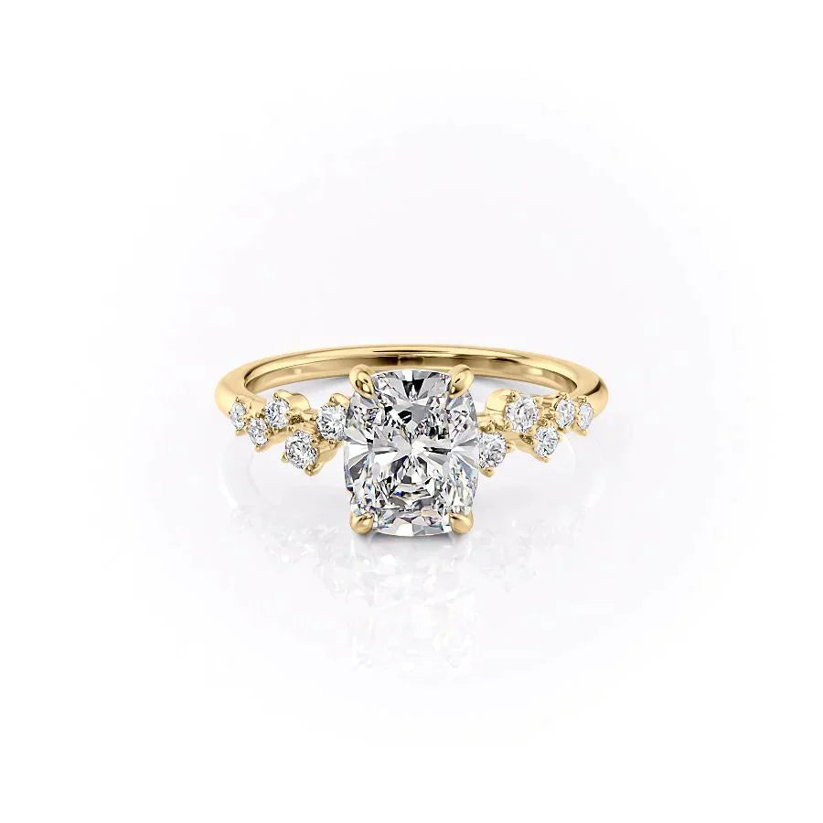 The Mia Set With A 1.5 Carat Elongated Cushion Lab Diamond