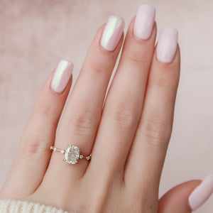 The Penelope Set With A 2.5 Carat Elongated Cushion Lab Diamond