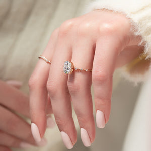 The Penelope Set With A 2.5 Carat Elongated Cushion Lab Diamond