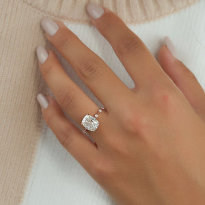 The Penelope Set With A 2.5 Carat Elongated Cushion Lab Diamond