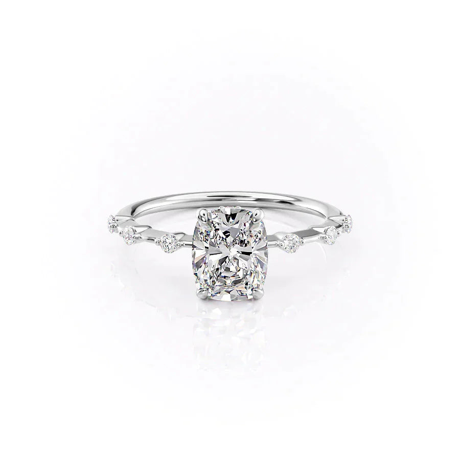 The Penelope Set With A 2.5 Carat Elongated Cushion Moissanite