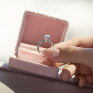 The Penelope Set With A 2 Carat Elongated Cushion Lab Diamond