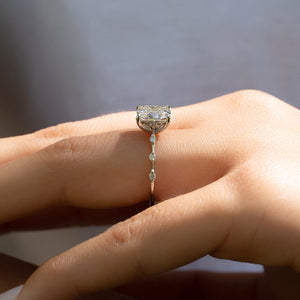 The Penelope Set With A 2 Carat Elongated Cushion Lab Diamond