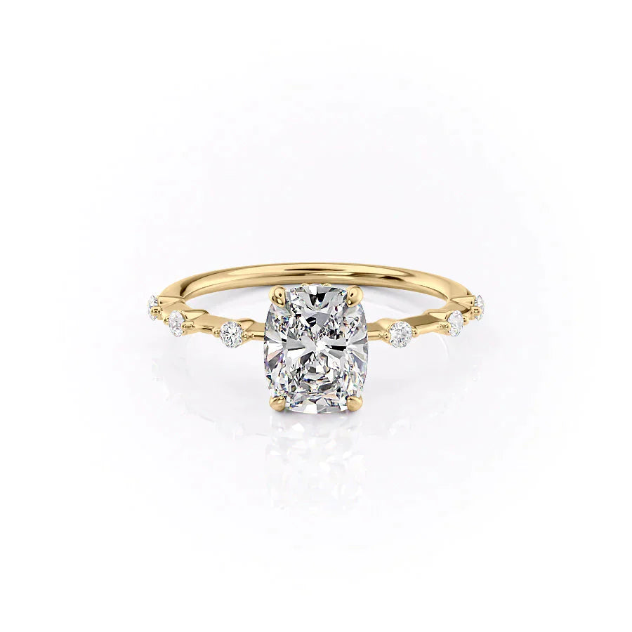 The Penelope Set With A 2.5 Carat Elongated Cushion Lab Diamond