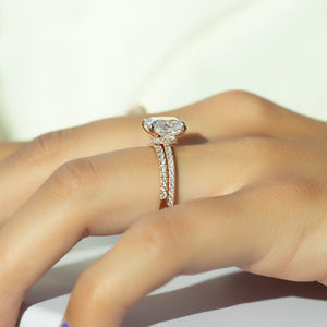 The Pave Nelly Set With A 3.5 Carat Elongated Cushion Moissanite