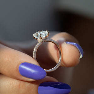 The Pave Nelly Set With A 3.5 Carat Elongated Cushion Moissanite