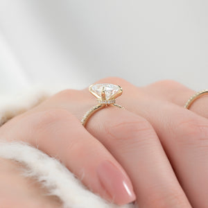 The Nelly Set With A 2.5 Carat Elongated Cushion Moissanite