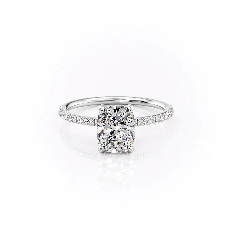 The Pave Crown Kamellie Set With A 1 Carat Elongated Cushion Moissanite