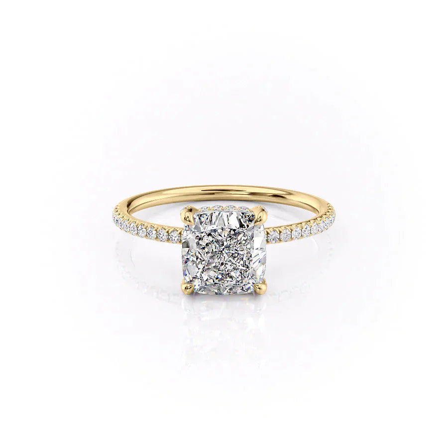 The Pave Crown Kamellie Set With A 3 Carat Cushion Moissanite