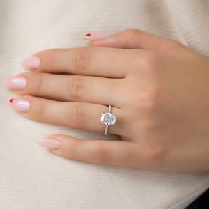 The Pave Crown Kamellie Set With A 2 Carat Elongated Cushion Moissanite