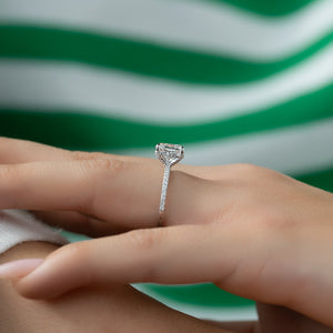The Pave Crown Kamellie Set With A 2 Carat Elongated Cushion Moissanite
