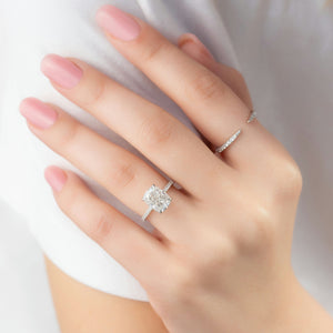 The Pave Crown Kamellie Set With A 2 Carat Elongated Cushion Moissanite