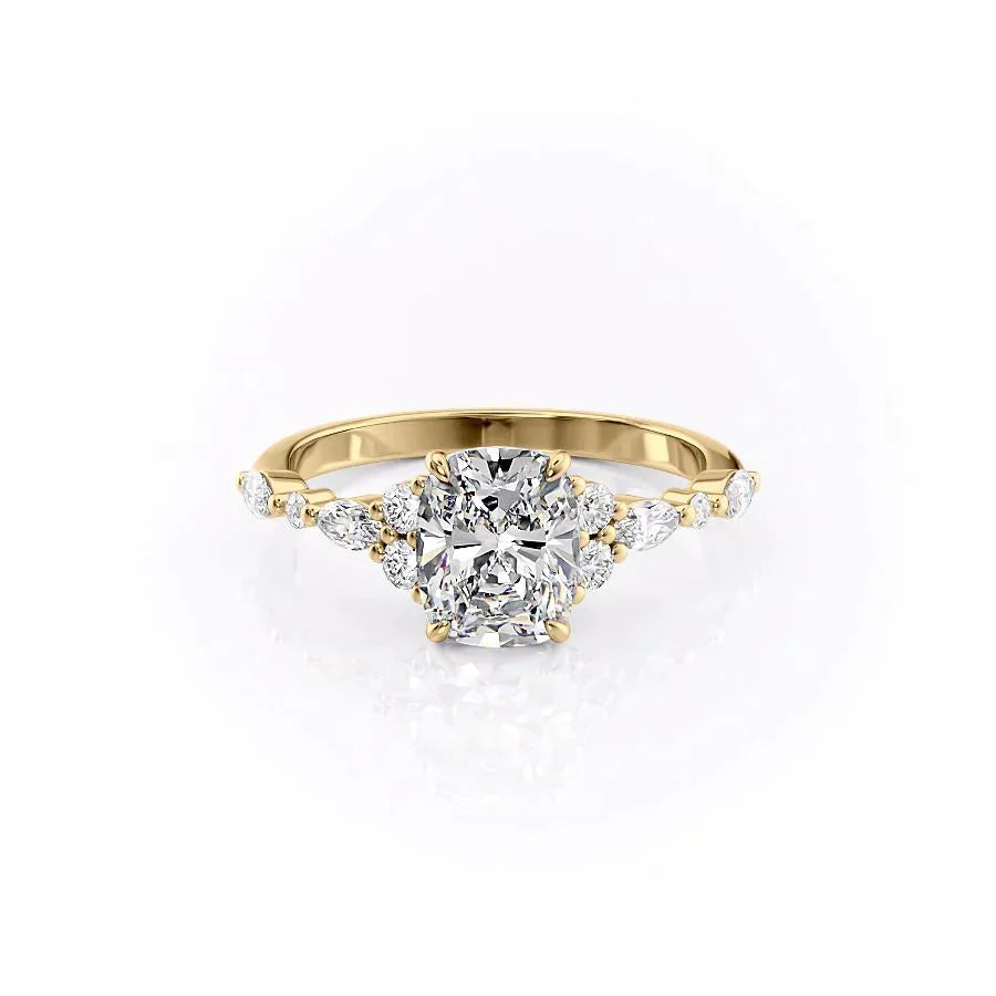 The Kristen Set With A 1.5 Carat Elongated Cushion Moissanite