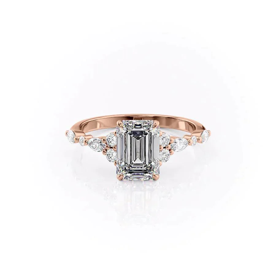 The Kristen Set With A 2.5 Carat Emerald Moissanite