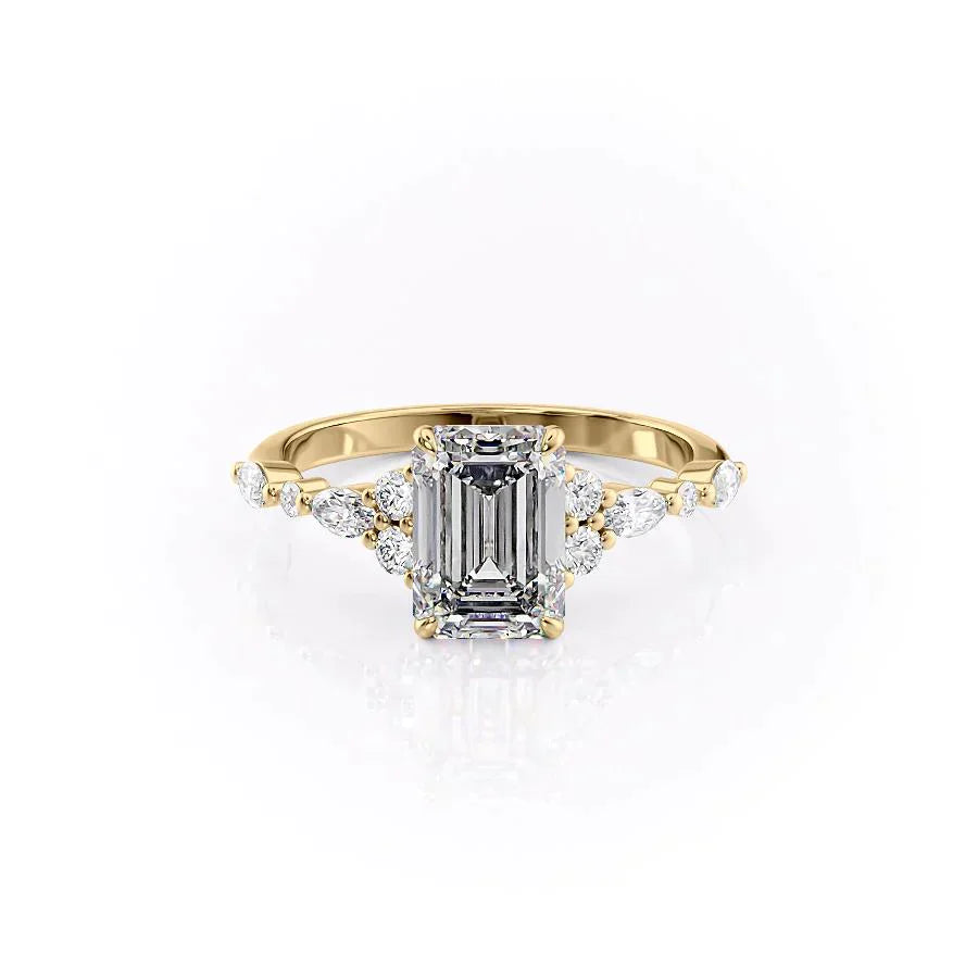 The Kristen Set With A 4.5 Carat Emerald Moissanite