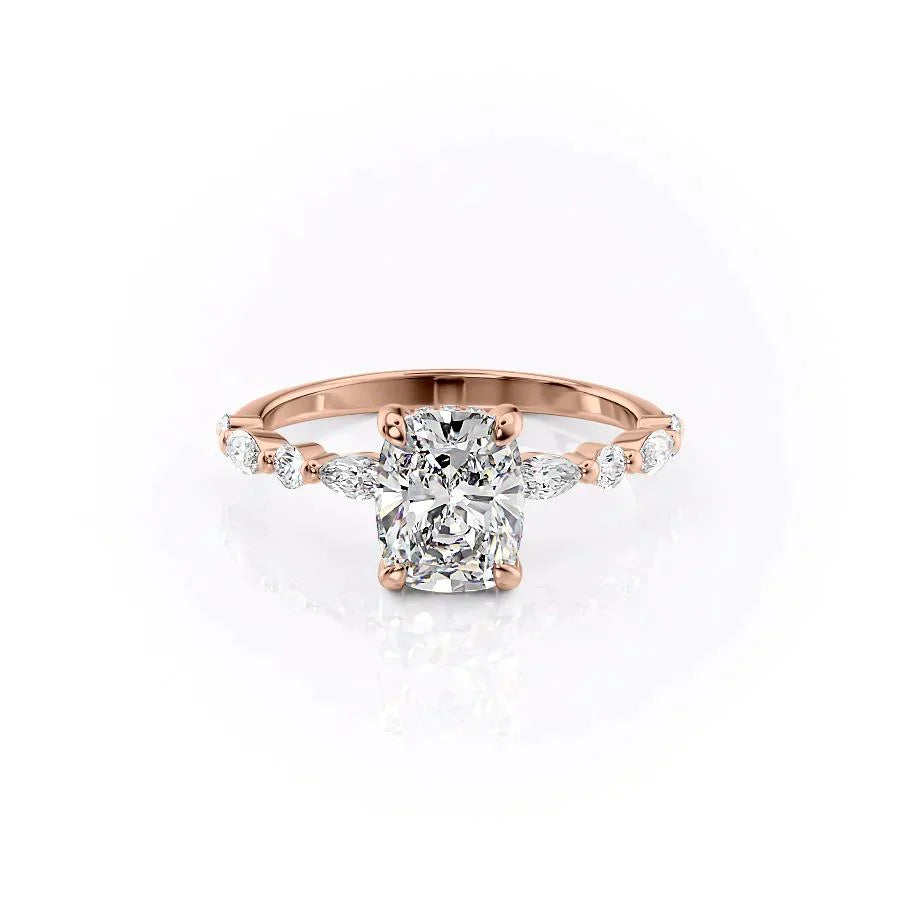 The Lindsey Set With A 5 Carat Elongated Cushion Moissanite