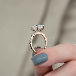 The Lindsey Set With A 4.5 Carat Elongated Cushion Moissanite