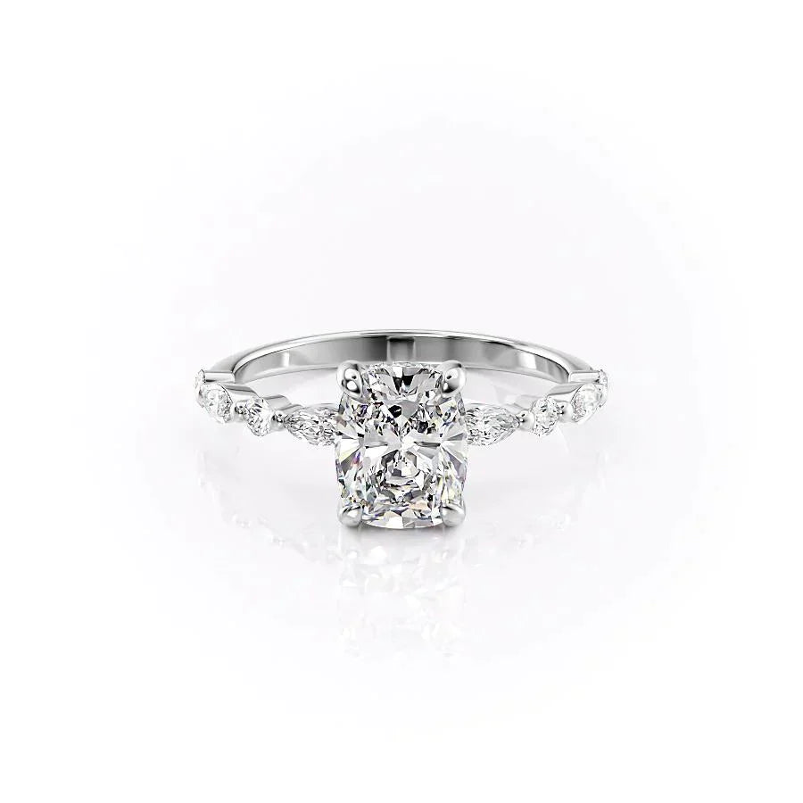 The Lindsey Set With A 1.5 Carat Elongated Cushion Moissanite