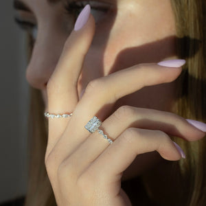 The Lindsey Set With A 1.5 Carat Elongated Cushion Moissanite