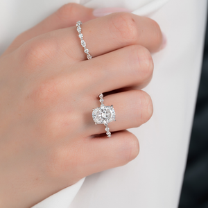 The Lindsey Set With A 1.5 Carat Elongated Cushion Moissanite